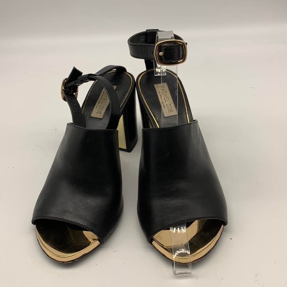 Rachel Zoe Vero Cuoio Black Leather Heels with Ankle Strap size 7